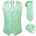Men's Black Golden Brown Mint Wine Floral Vest & Tie Hanky Cufflinks Set – Formal Waistcoat for Weddings Events Party Gift Qme MJTZ3208 S