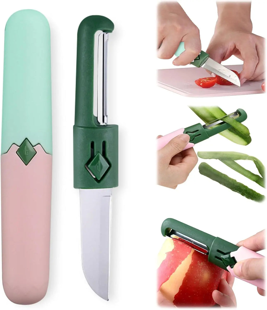 2-in-1 Multifunctional Peeler, Creative Fruit and Vegetable Dual-Use Peeler, Outdoor Portable Safety Cover Peeling Fruit Peeler Qme