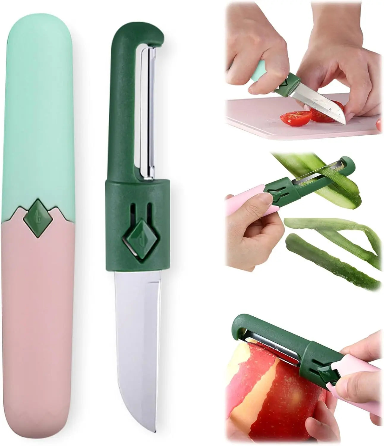 2-in-1 Multifunctional Peeler, Creative Fruit and Vegetable Dual-Use Peeler, Outdoor Portable Safety Cover Peeling Fruit Peeler Qme