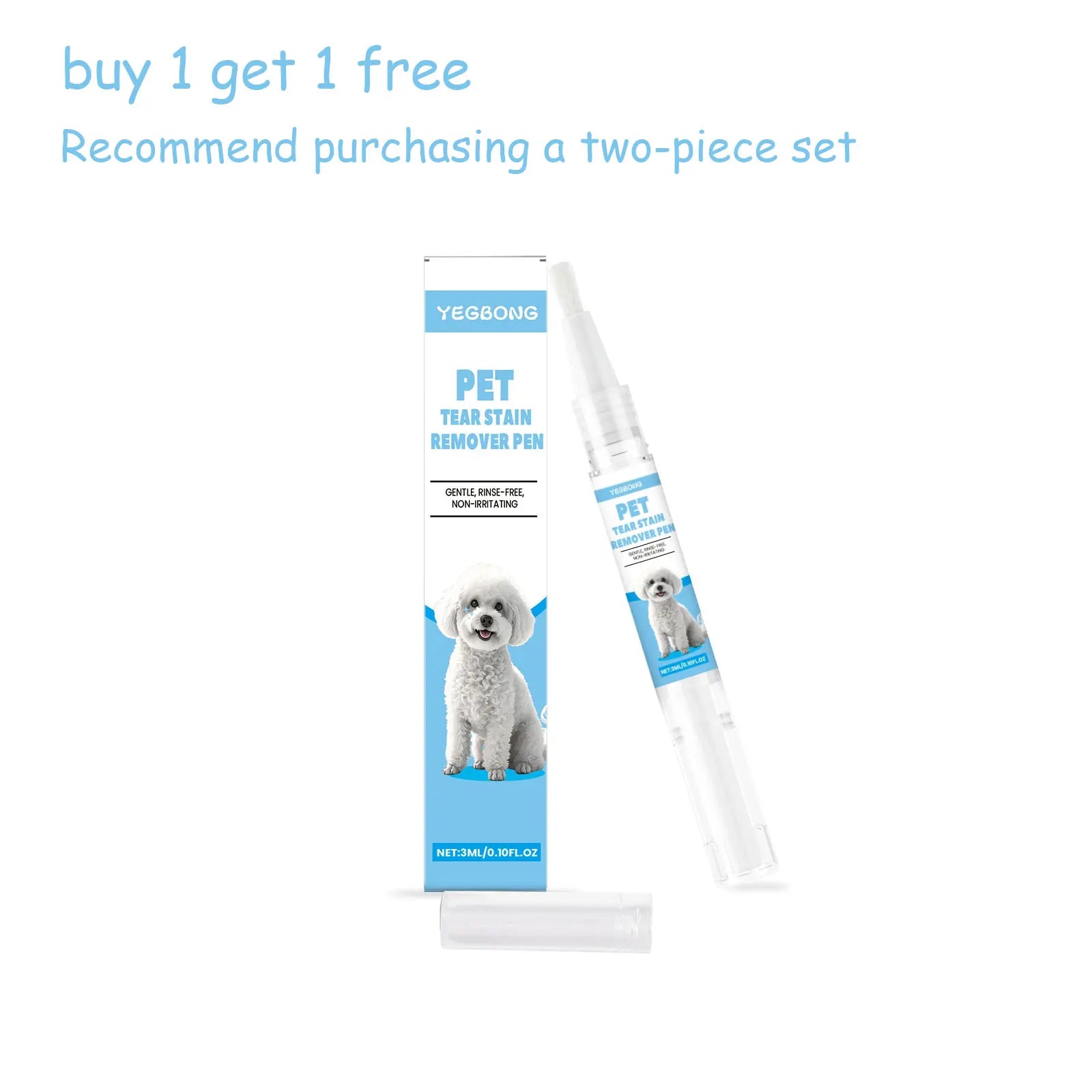 Yegbong Pet Care Tear Stain Removal Pen for Cats And Dogs Universal Eye Cleaning Solution 3ml Qme 2 set