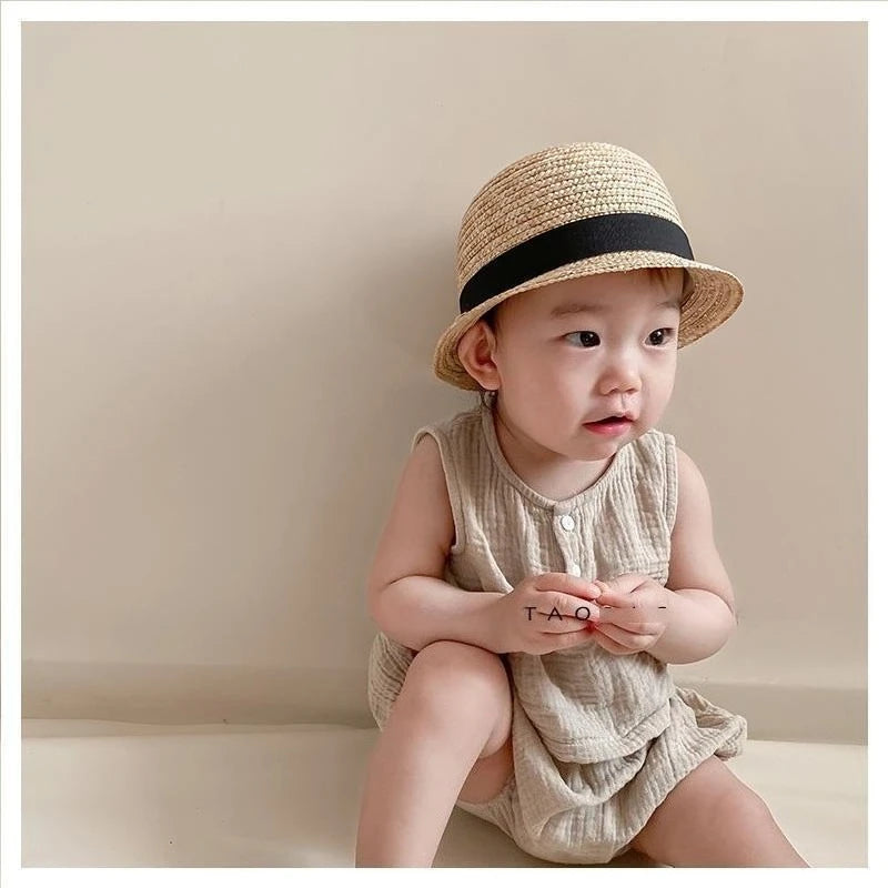 Korean Tide Baby Straw Hat Summer Cute Bowler Sunshade Beach Qme