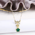 10 Color Natural Stone Five Leaf Flower Pendant Fashion Zirconia Bowknot Choker Chain Classic for Woman Brand Jewelry Clover Qme Green