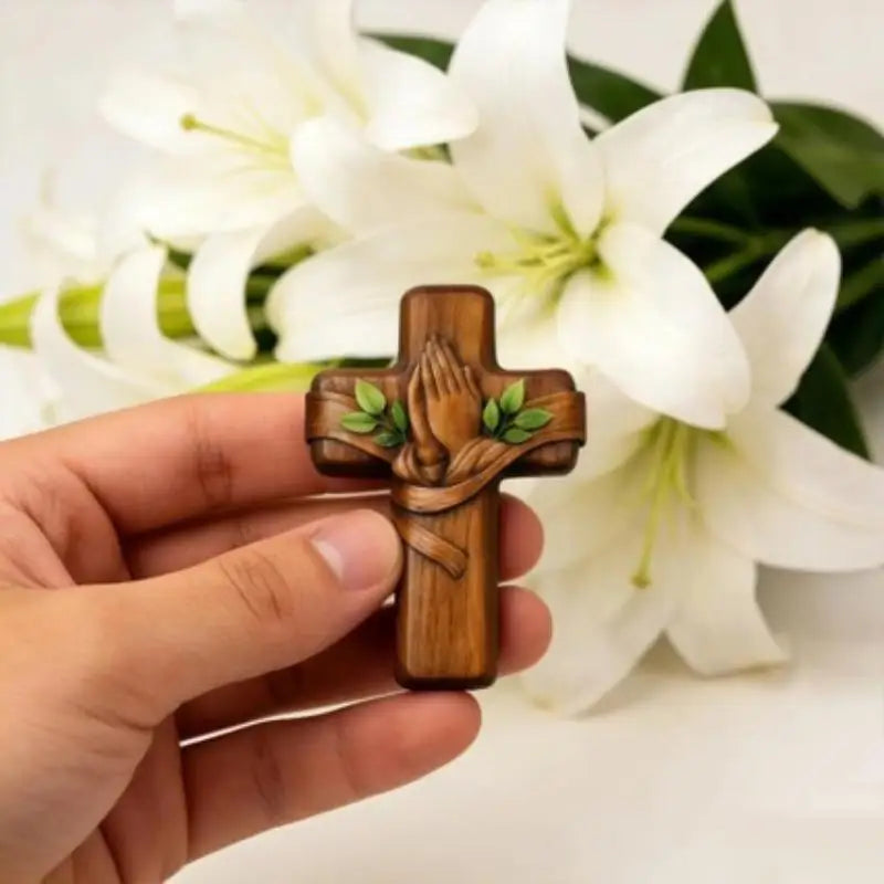 Small Pocket Prayer Cross Card Portable Wooden Bag Easter Christmas Qme