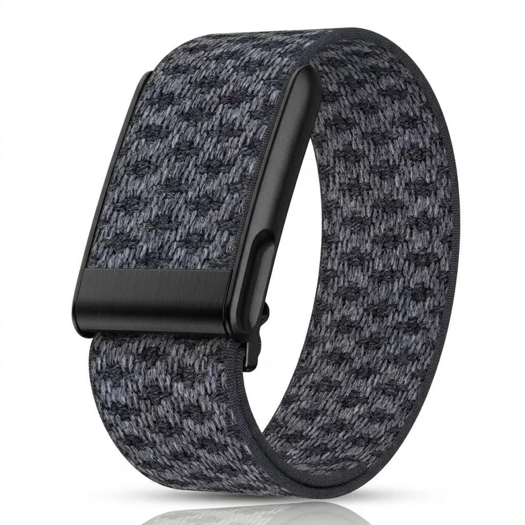 Suitable for Whoop 5.0/5.0MG Casual Nylon Sports Wristband Strap Cashmere Wool Elastic Replacement Wristband With Metal Frame Qme Black Gray-5.0MG