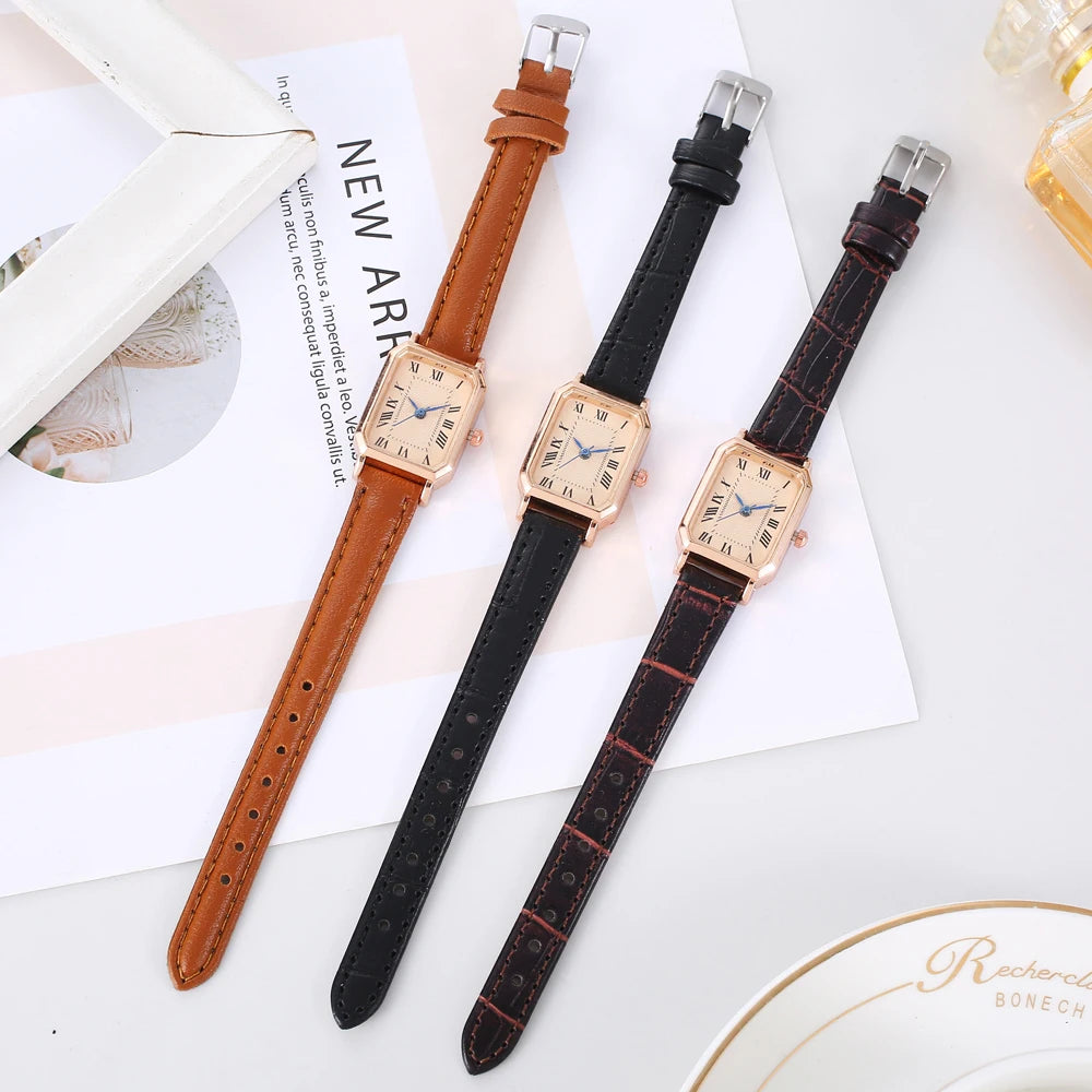 New women's watch with retro Roman blue needle scale design, simple and fashionable square watch, quartz watch Qme