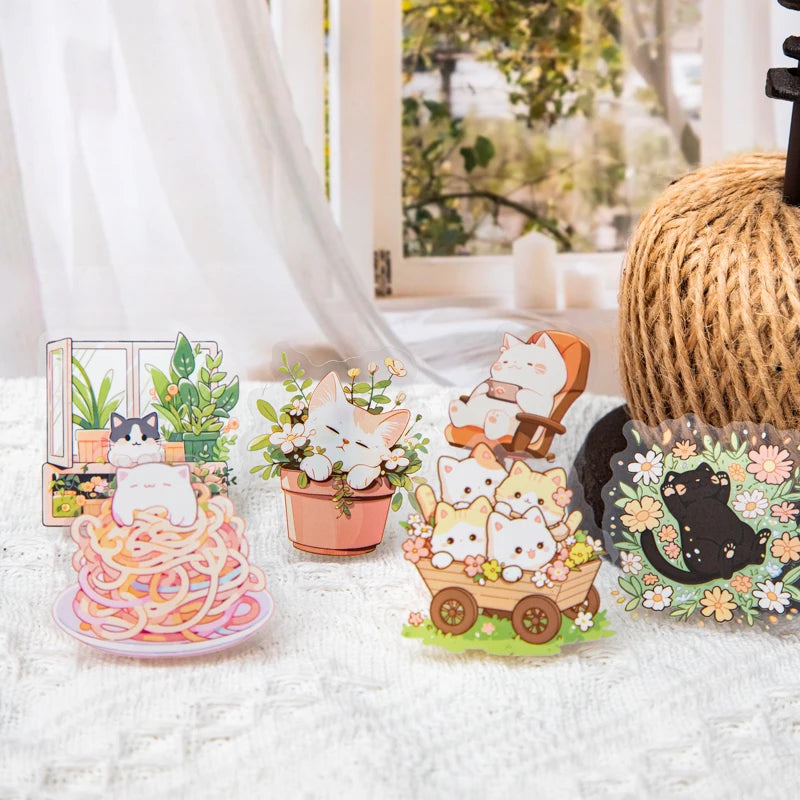 20 Sheets/Bag Cute Cat PET Stickers for Creative Journal Scrapbooking Stationery Planner Phone Case Gift Decor Qme