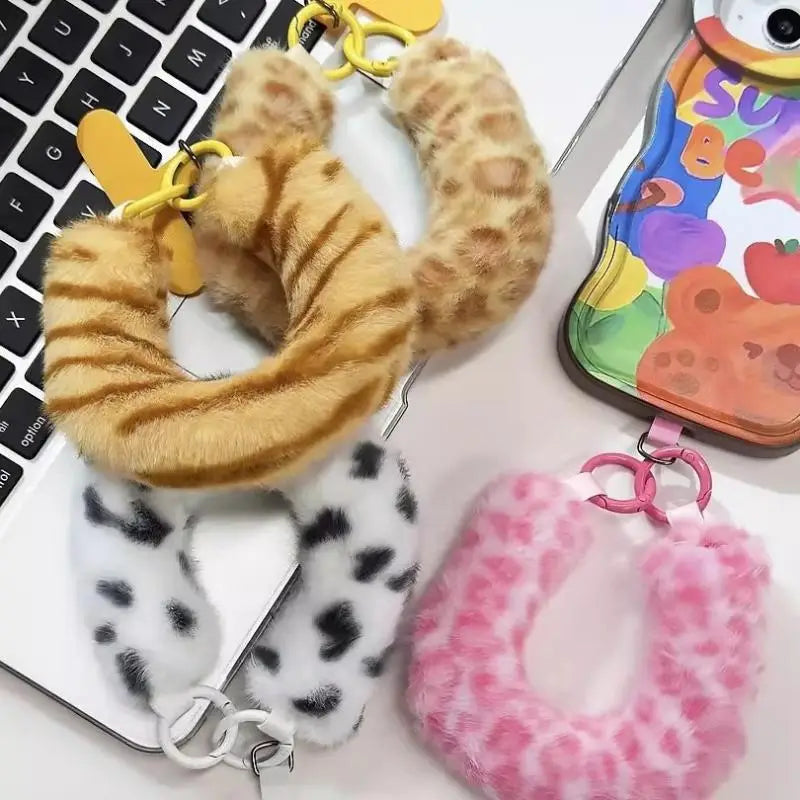 Exquisite Plush Wrist Lanyard Bright Colorful Strap Phone Keychain Qme