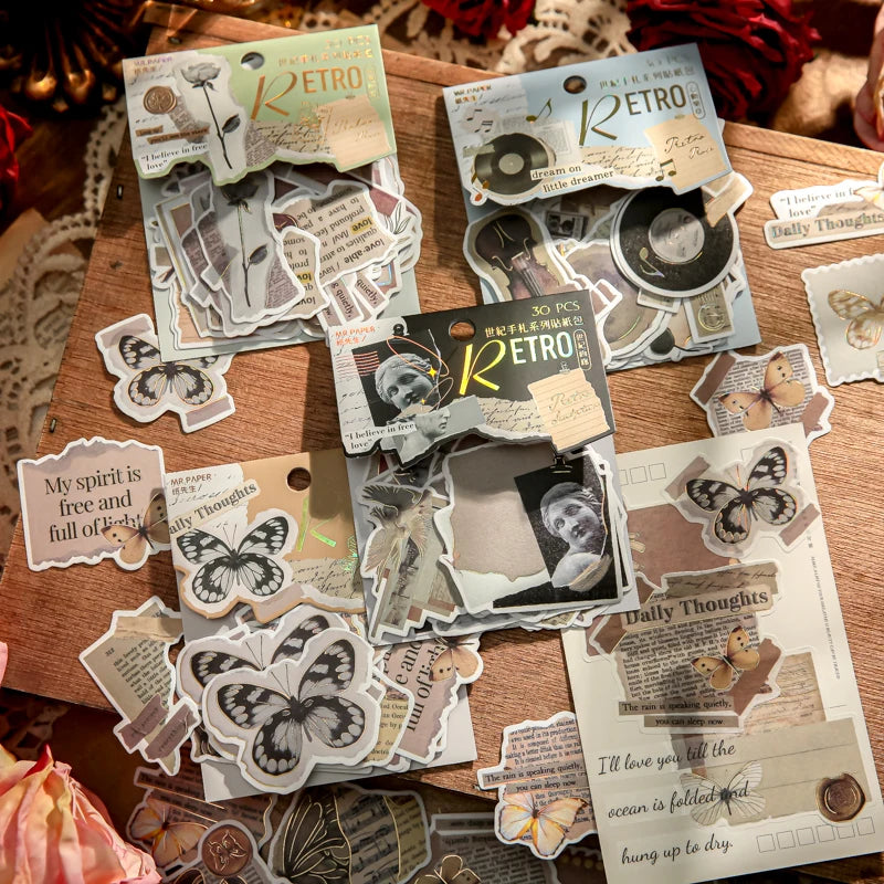 Retro Literary Journal Sticker Pack, Junk Journal Base Decor Stickers, Border Embellishments for Gift Wrapping Decoration Qme
