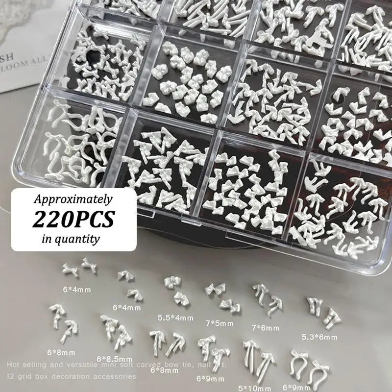 12 Grids Bow Mixed Mini Nail Art Rhinestone Nails Decals Design Charm Qme