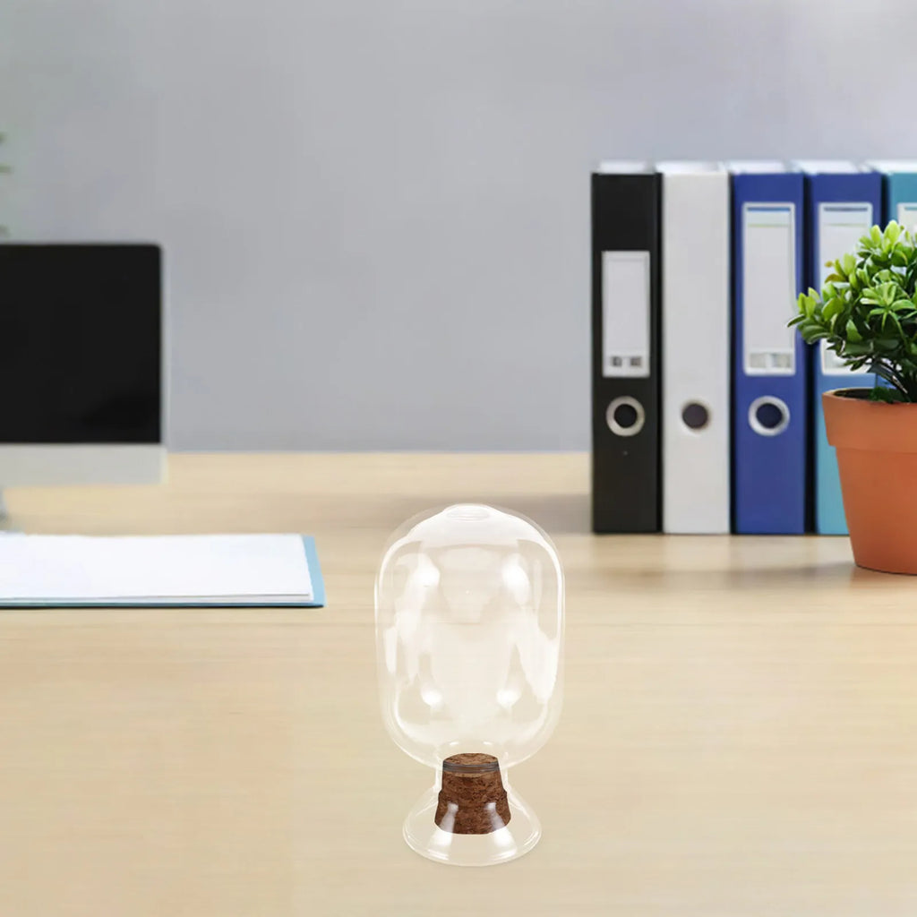 Small Clear Glass Bottle with Cork Stopper Upside Down Shape Decorative Match Holder Mantel Fireplace Display Compact Qme