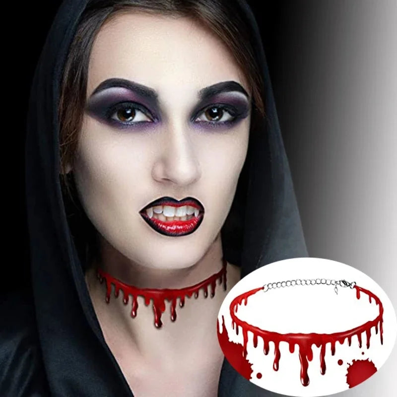 Halloween Blood Necklace Women Chokers Necklaces Halloween Party Vampire Clown Costume Necklace DIY Decorations Horror Props Qme