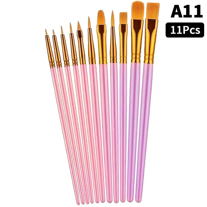 Detail Painting Brushes Professional Round Flat Nylon Hair Watercolor Qme A11
