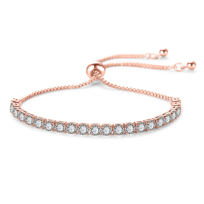 1-2 pieces Women's Geometric Round 4mm Zircon Bracelet Adjustable Slider Chain Versatile Fashion Jewelry Qme