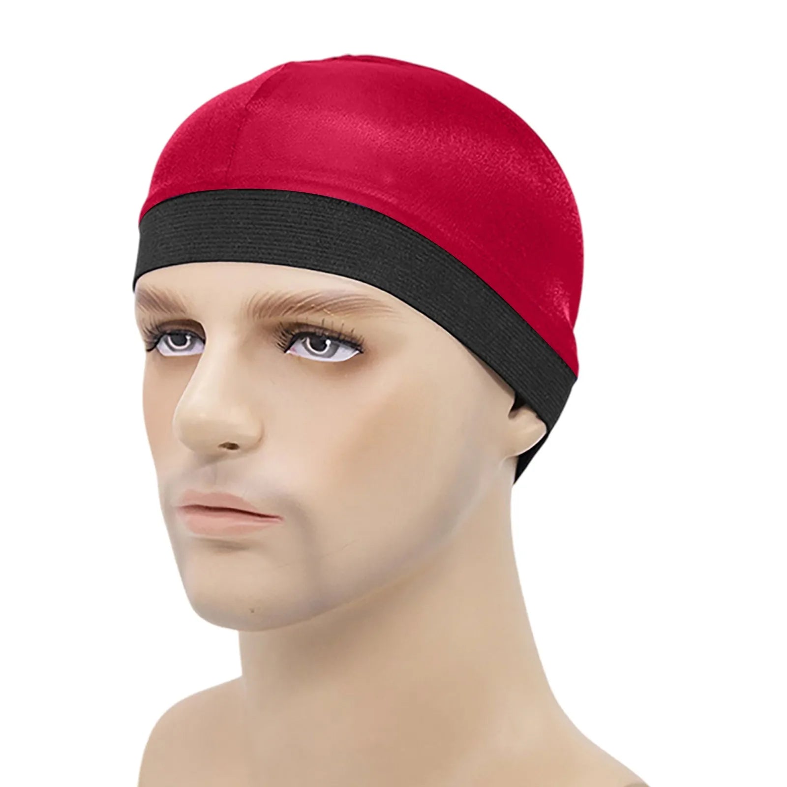 Elasticity Baotou Cap Hair Bands Men's and Women's Fashion Solid Silk Breathable Bottom Wig Cap Pirate Hat Headband Turban Qme Wine One Size