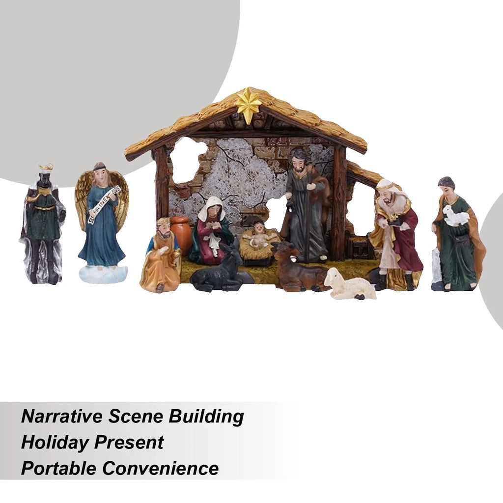 Nativity Figurines Resin Manger Decoration Resin Christmas Manger Nativity Figurine Set For Bookshelf Home Dining Table Mantle Qme