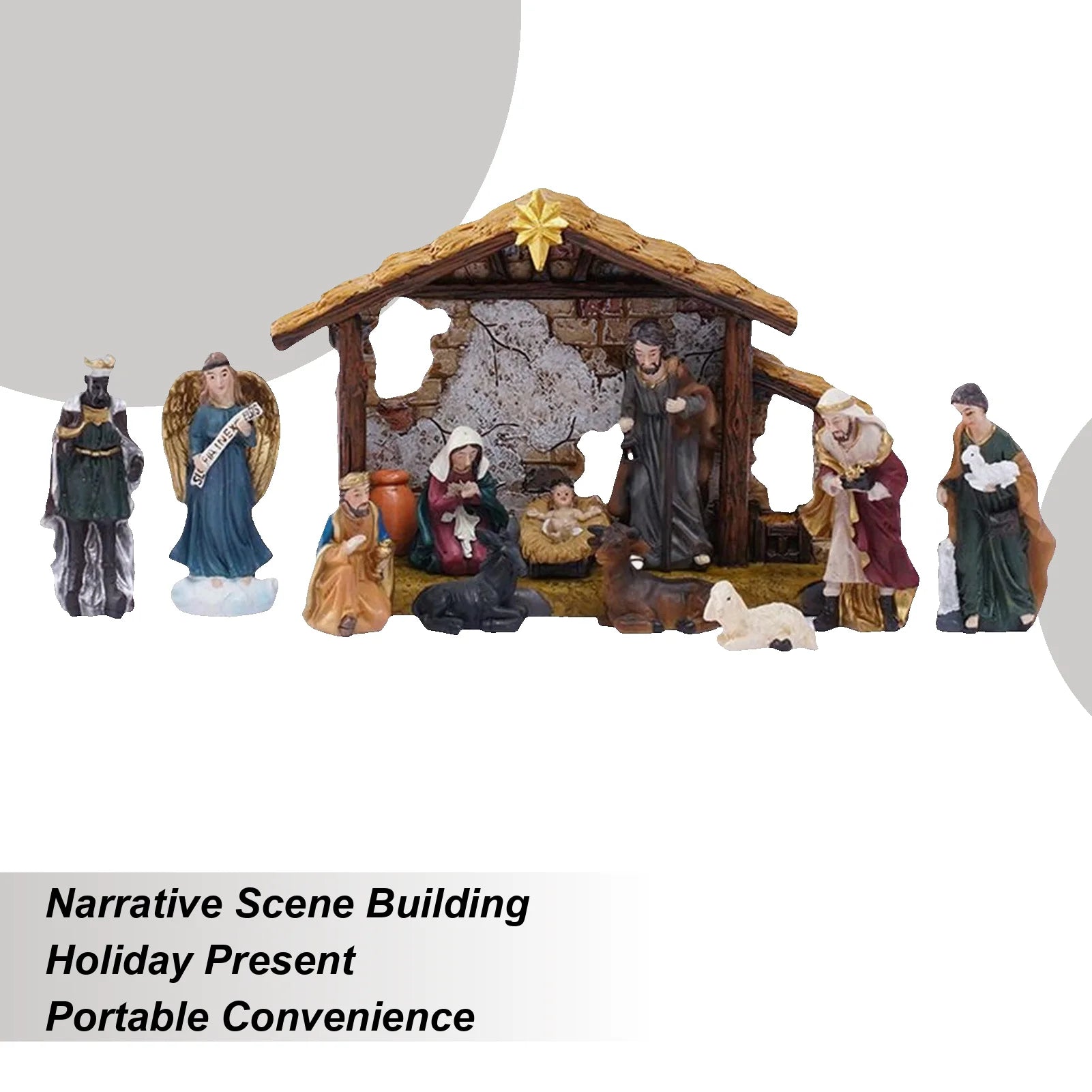 Nativity Figurines Resin Manger Decoration Resin Christmas Manger Nativity Figurine Set For Bookshelf Home Dining Table Mantle Qme