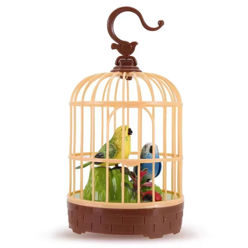 Singing Bird in a Cage Toy Voice-Activated Induction Birdcage with Talking Chirping Parrot Realistic Animal Gift Lifelike Sound Qme YellowBlue