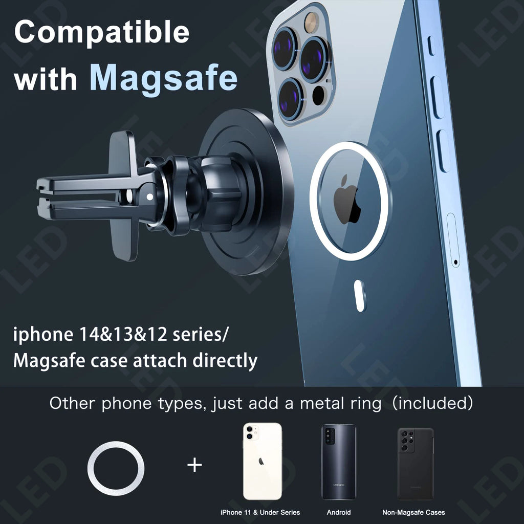 Magsafe Car Mount, Magnetic Car Phone Holder with Clip 360° Rotation Air Vent Cell Phone Mount Fit for iPhone 14 13 12 Samsung Qme