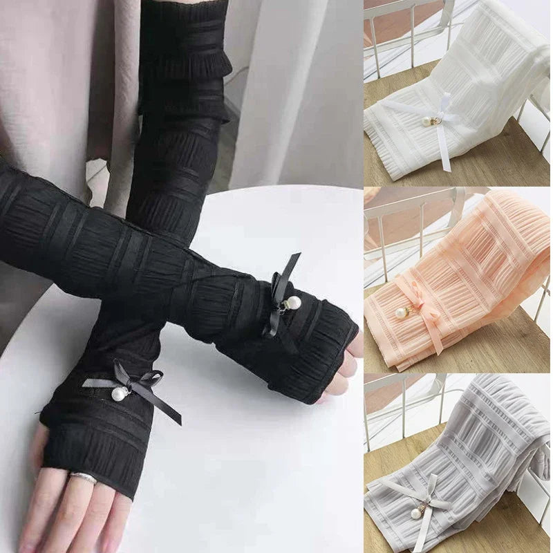 Women Arm Warmer Cute Summer Sun Protection Long Fingerless Gloves Qme