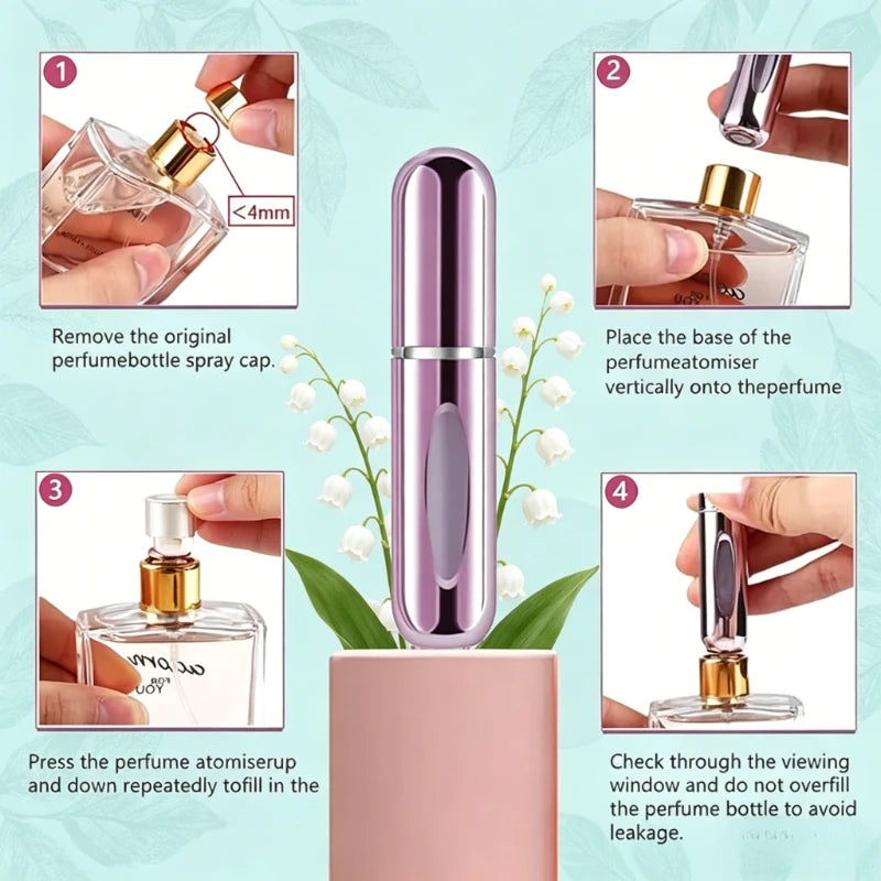 Portable 5ml Perfume Atomizer Bottle Refillable Travel Spray Bottle Mini Empty Cosmetic Scent Pump Container Gadget Qme