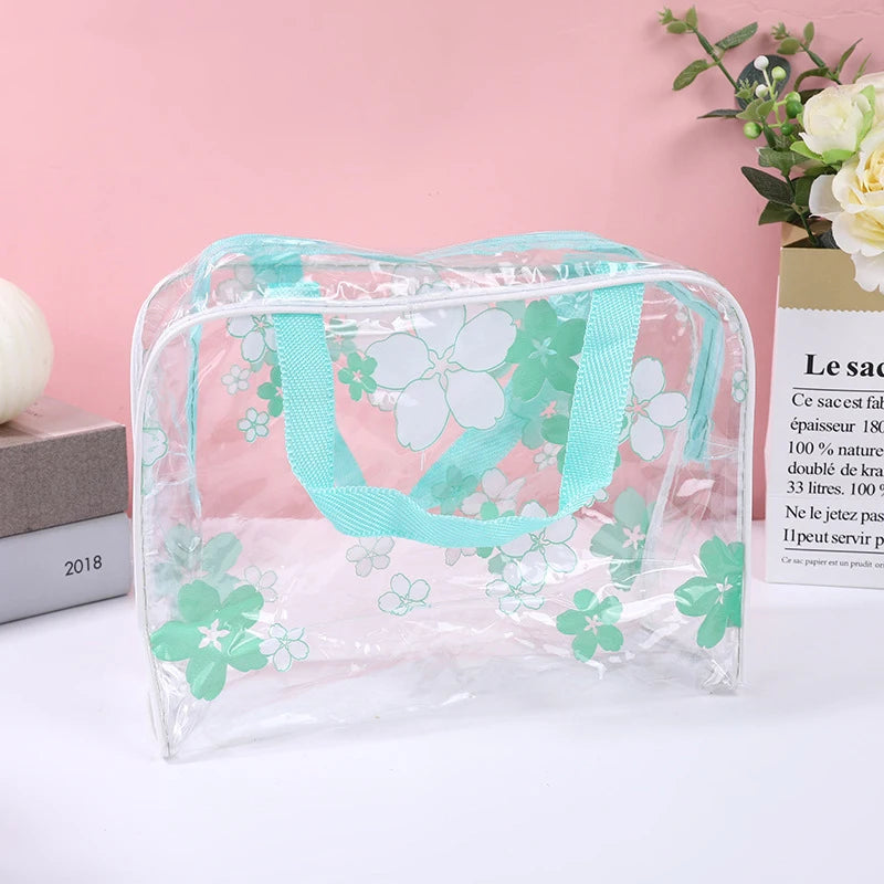 Cosmetic Toiletry Zip Bag Pouch Clear Transparent Plastic PVC Travel Qme Green