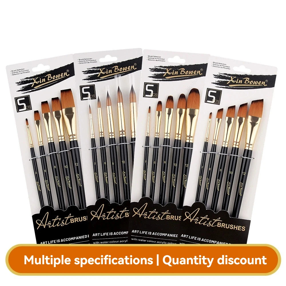 5 Pcs Acrylic Paint Brush Set, Painting Brush Nylon Brushes,for Oil/Watercolor Painting Artist Professional Kits Qme