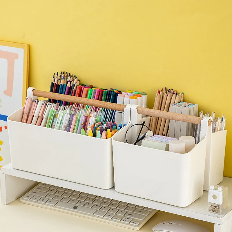 Large Capacity Multifunctional Storage Holder School Office Portable Pen Holder Storage Box Desktop Sundries Storage Basket Qme