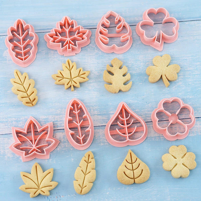 8 Pieces Cute Leaves Cookie Cutters For Baking Cookie Mould Press Leaves Cookie Mould Set Kitchen Tools Plastic Cookie Stamps. Qme