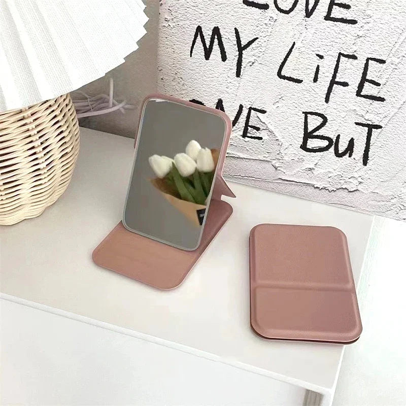 Women Mini Mirror Folding Makeup Hand Mirror Portable Single-side Mini Cosmetic Mirror Foldable High Definition Vanity Tools Qme