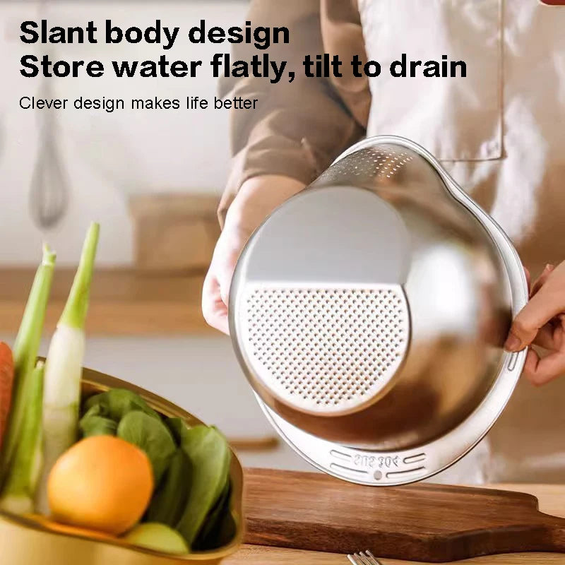 .1Pc Rice Washer Strainer Bowl Stainless Steel Rice Washing Bowl Rice Sieve Colander Fruit And Vegetable Strainer Kitchen Tools. Qme