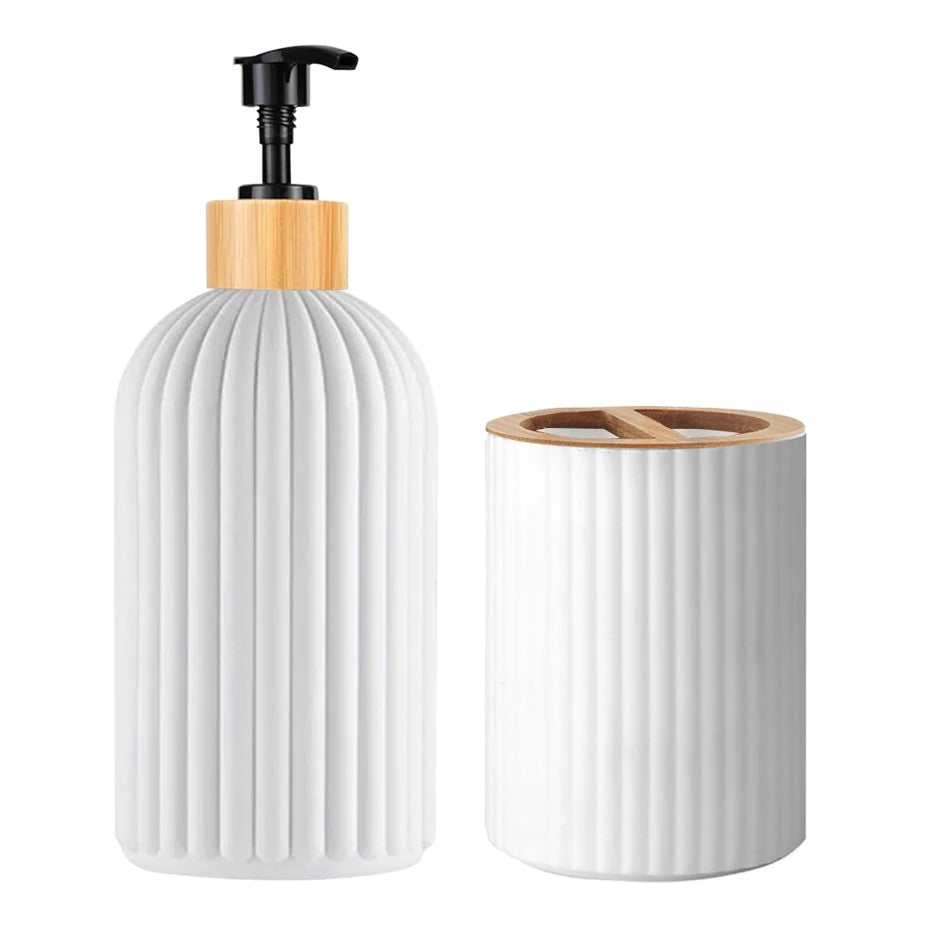 Bathroom Countertop Container Hand Soap Dispenser Cotton Ball Storage Box Toothbrush Holder Home Decoration Organizer Qme 2pcs-white