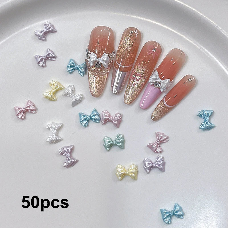Pearlescent 3D Nail Art Bow Charm Nails Decoration Design Kawaii Qme
