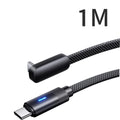 100W 90°Single-Bend Dual Type-C Fast-Charging Data Line PD Braided Nylon Cable With Flat Design For Samsung S23 Huawei Realme Qme Black 1M