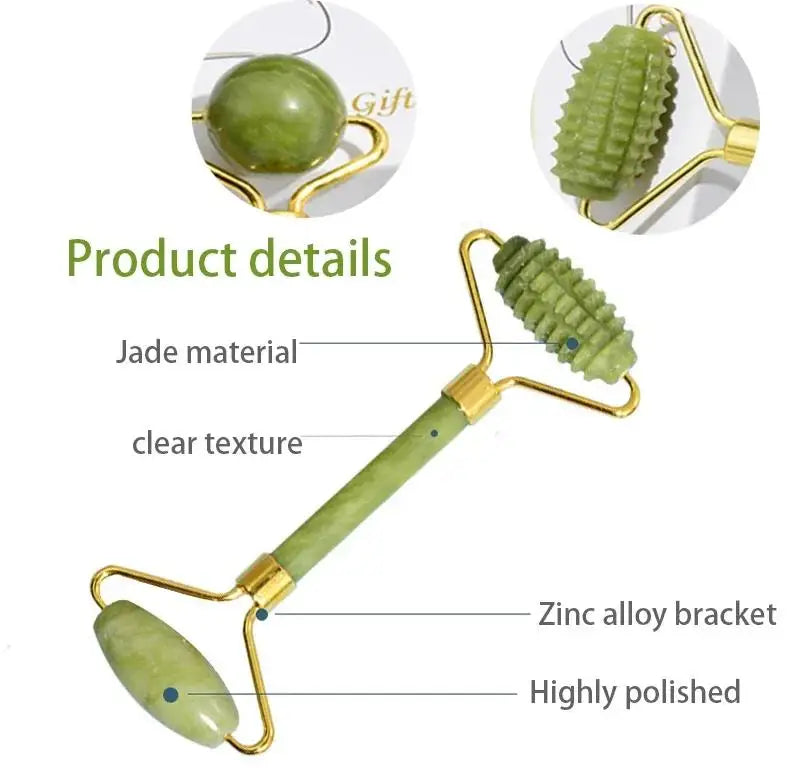 Natural Jade Roller Face Gua Sha Stone Body Neck Massager Acupoint Qme