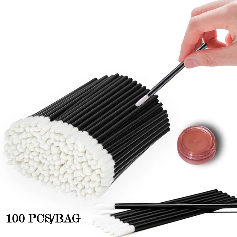 100 Disposable Eyeliner Brushes Lip Brush Covers Tool Sticks Qme black