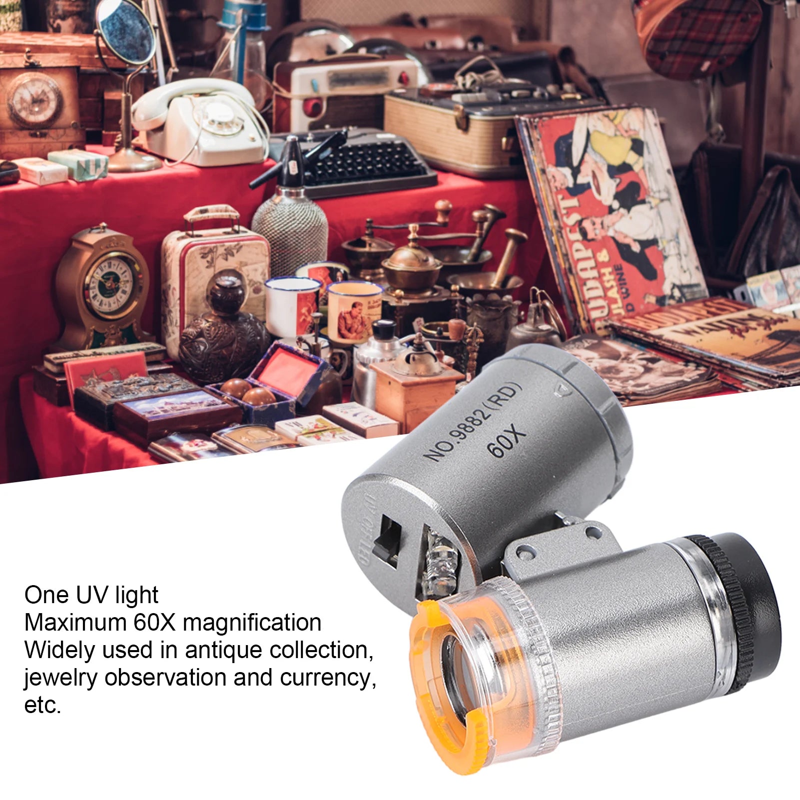 Mini Microscope 2 LED Lights 60X Magnification Widely Used ABS Acrylic Microscope for Antique for Jewelry for Currency Qme