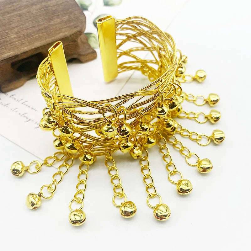 Classic Ethnic Style Miao Open Bell Bracelet Dance Performance Clothing Arm Ring Accessories Jewelry Qme Gold-color