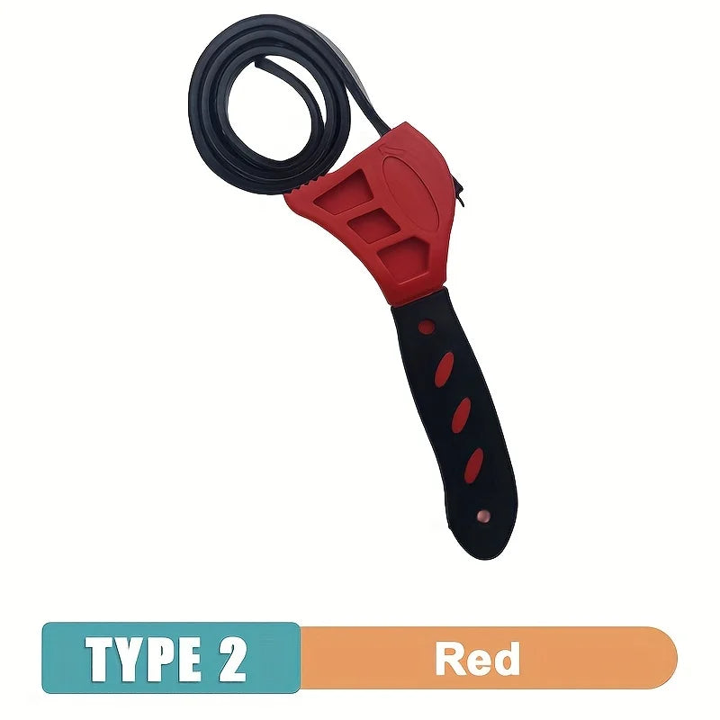 1Pcs 6inch Belt Wrench Oil Filter Puller Strap Spanner Chain Wrench Strap Opener, Adjustable Disassembly Tool Qme Red