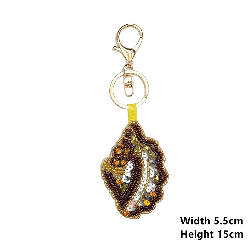 Bag charm decor with Beaded Sequin Rhinestone Crab, Starfish, Shell, and Conch Keychain Qme 02