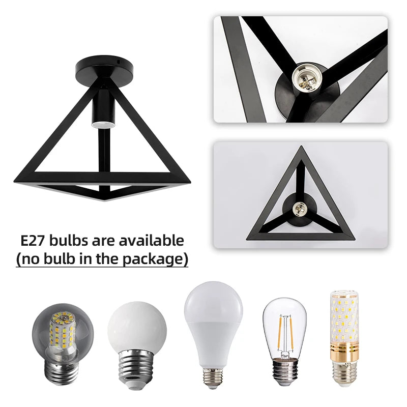E27 Retro Ceiling Lamps Black Industrial Light Fixture Vintage Semi Flush Mount Ceiling Lights Porch Hallway Stairway Mini Metal Qme