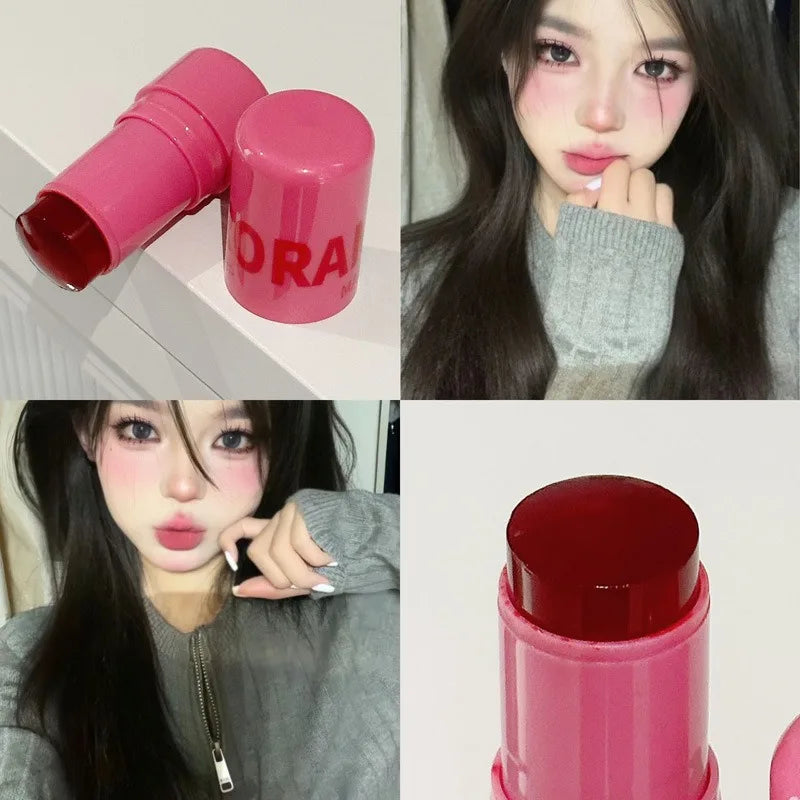 Strawberry Jelly Blush Stick Brighten Cheek Rouge Dual Use of Lips and Cheeks Blusher Waterproof Lasting Red Tint Cheek Color Qme 03