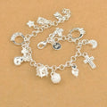 Top Quality 925 Sterling Silver Color Bracelet Nice Moon Heart Clock Ball Cube Star Charms Jewelry for Women Girls Qme Default Title