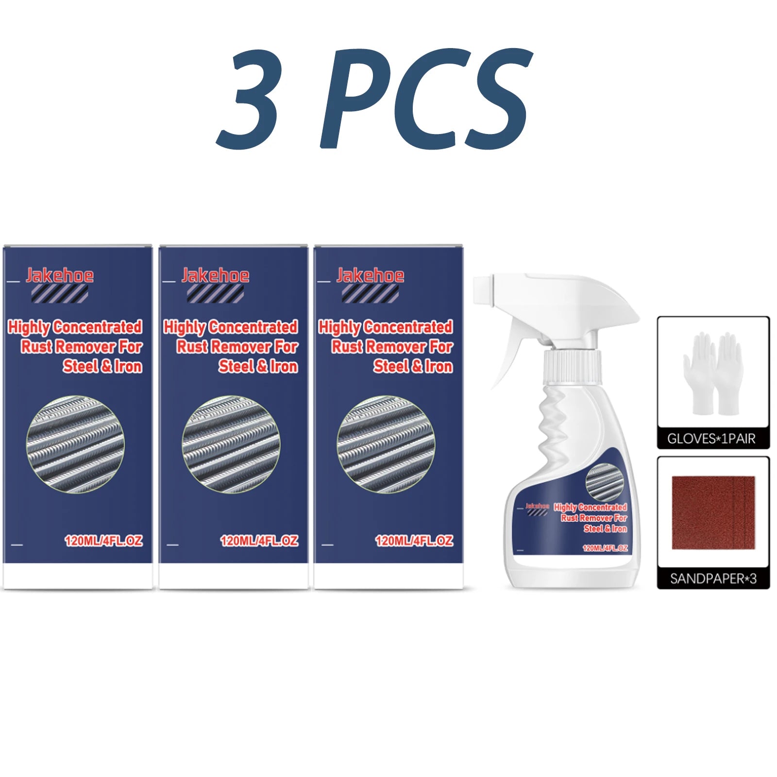 Rust Remover Kit Remove Stubborn Rust Stains Restore Metal Surfaces Shine Gentle Formula Highly Concentrated Rust Removing Spray Qme 3 x 120ml Boxed