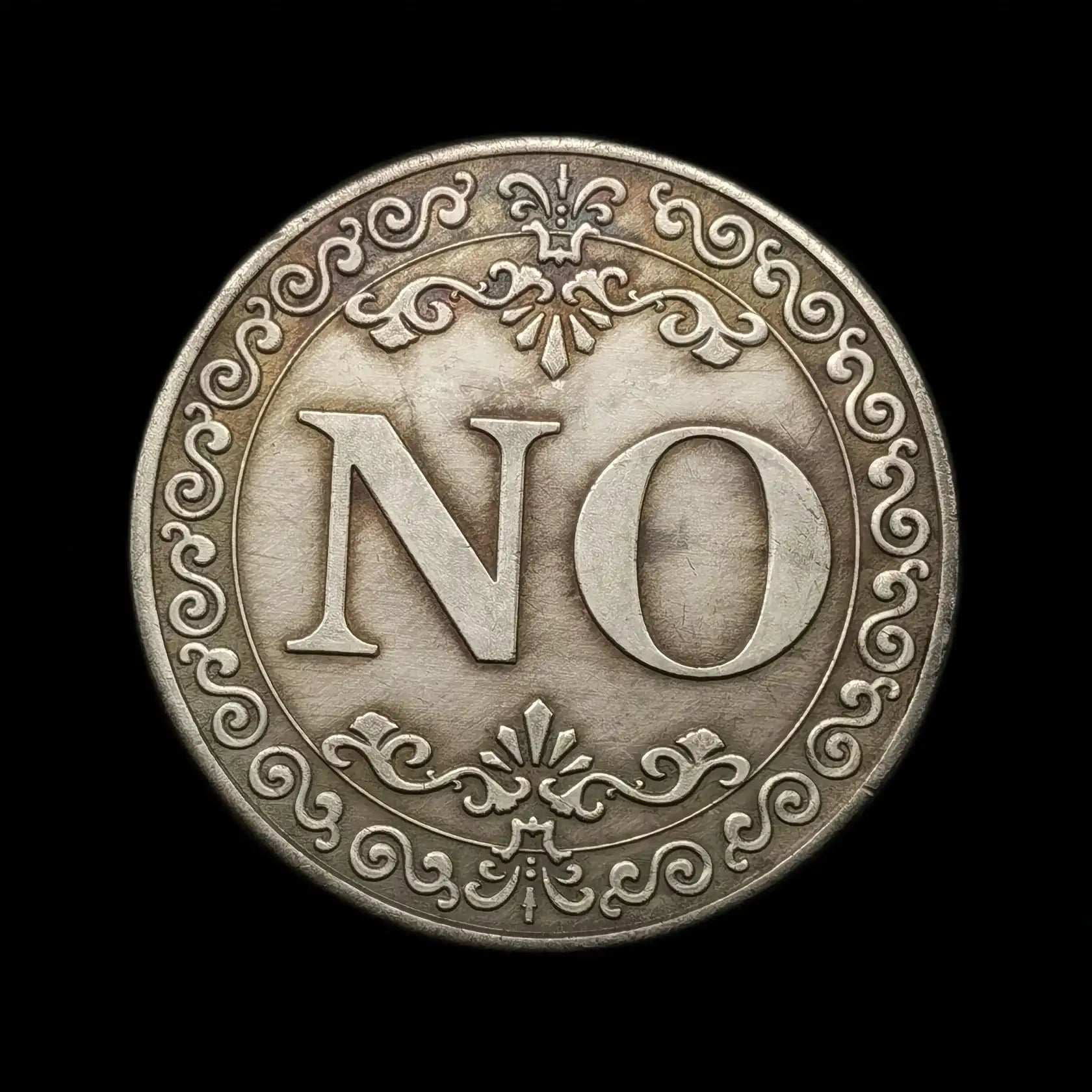 Decision Lucky Coin Double Sided Yes No Antique Silver Gray Qme