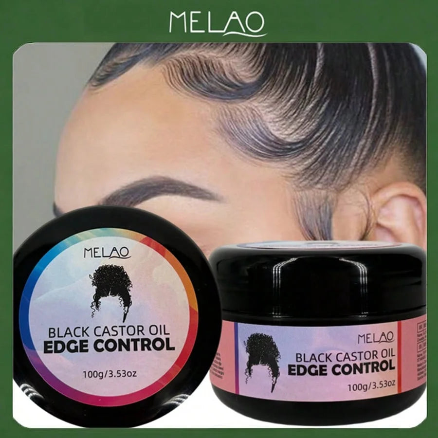 Black Castor Oil Edge Control, MELAO Strong Hold Edge Control Gel, for Natural & Textured Hair, Defines Hairline, Smoothes Holds Qme