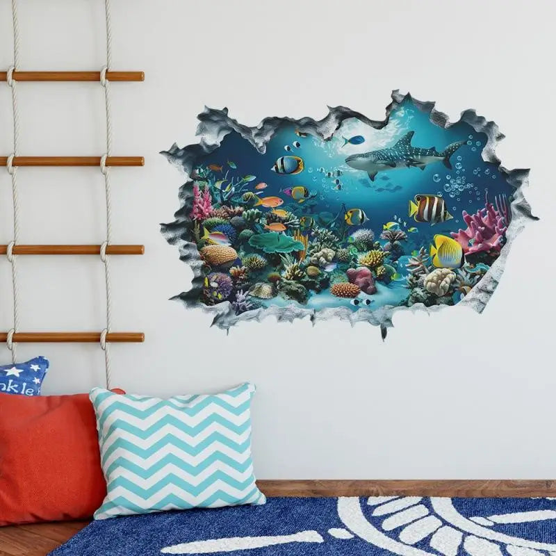Kids Room Bathroom Kitchen Home Decor 3D Wall Stickers Shark Broken Qme