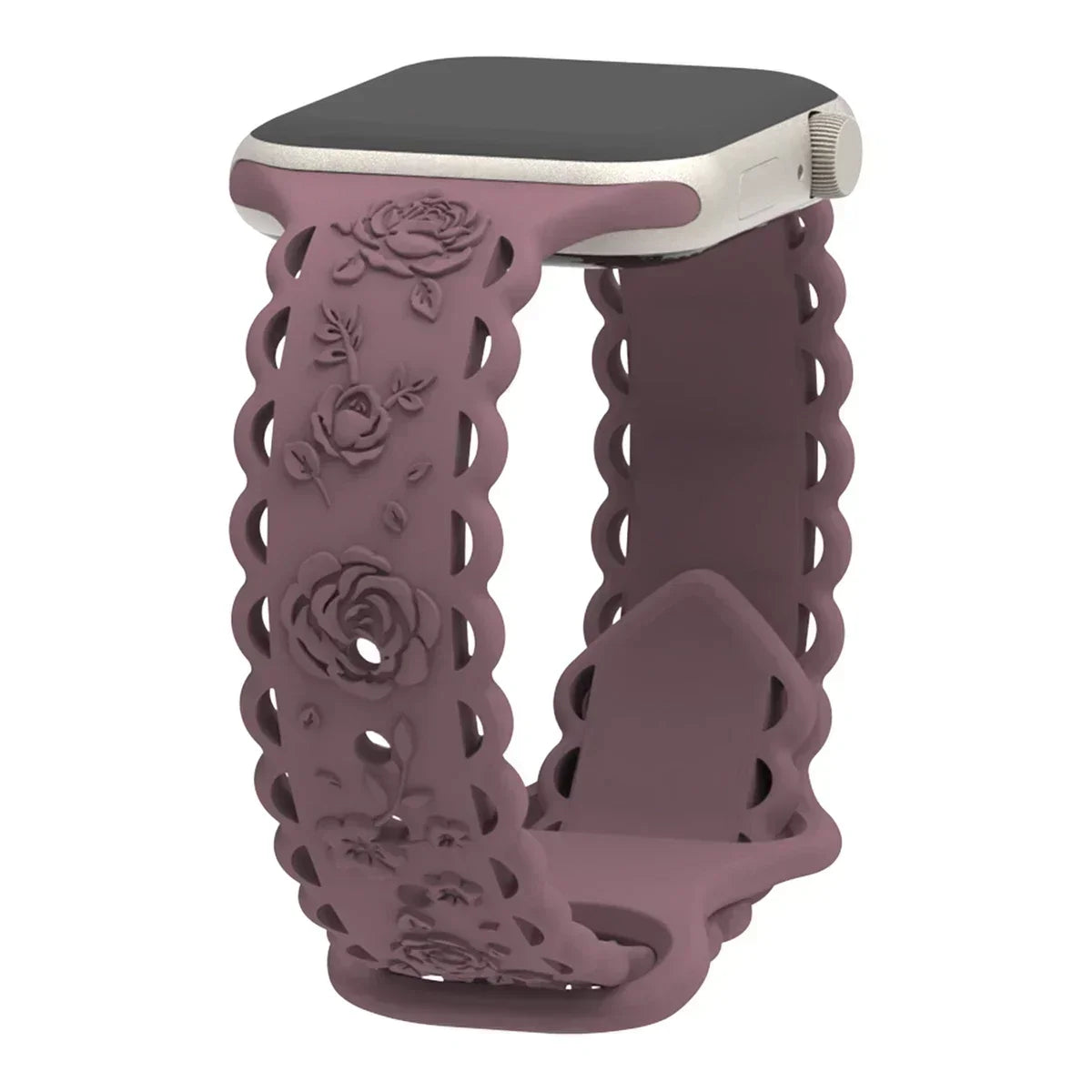 Engraved Floral Strap for Apple Watch Ultra2 49mm 45 44 42 41 40mm 38mm Silicone Band for IWatch Series 9/8/7/6/5/4/3/2/SE Ultra Qme Silver white 42mm 44mm 45mm 49mm