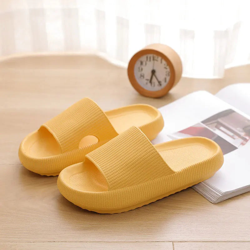 Summer Couple Shoes Women Bathroom Slippers Cloud Cushion Slides Flat Sandals Thick Platform Shoes Man Indoor Non-Slip Flip Flop Qme A-Yellow 44-45 (fit 43-44)