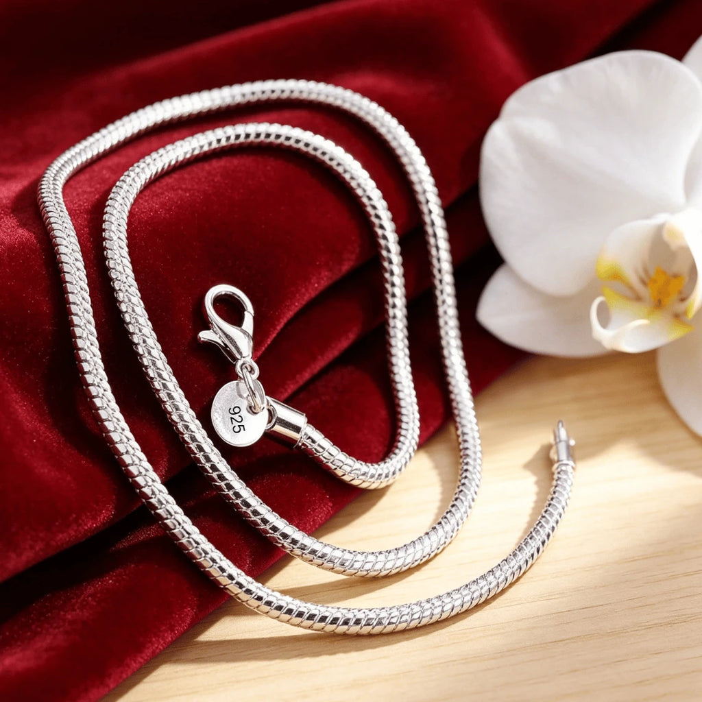 925 Sterling Silver 16-30inch 3MM Snake Bone Chain Necklace For Women Men Wedding Fashion Jewelry Charm Gifts Qme Silver 65cm 26inch