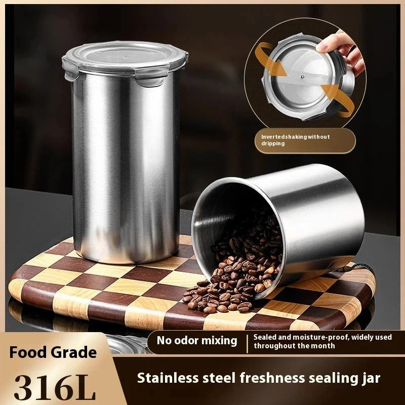 Storage Jars 500/900/1400ml Stainless Steel Sealed Container Jar Kitchen Barrel Organizer For Fresh Grain Vegetable Coffee Qme